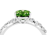 White gold Oval Cut Peridot Cluster Side Stone Solitaire Ring with Prong Setting_28