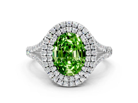 White gold Oval Cut Peridot Double Halo Ring with Split Shank and Prong Setting_12