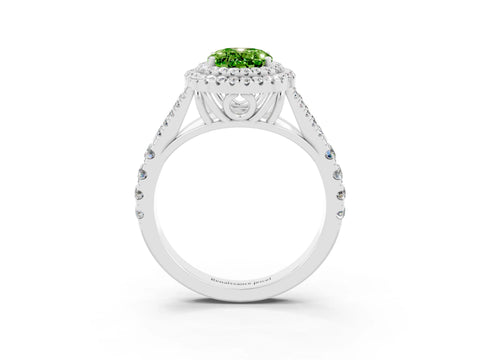 White gold Oval Cut Peridot Double Halo Ring with Split Shank and Prong Setting_15
