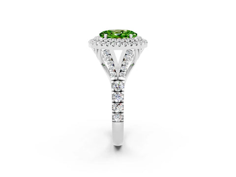 White gold Oval Cut Peridot Double Halo Ring with Split Shank and Prong Setting_26