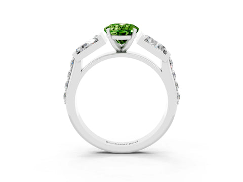 White gold Oval Cut Peridot Engagement Ring with Baguette Side Stones and Channel Set Band_3