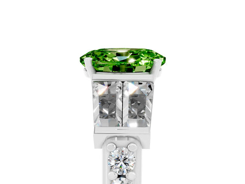 White gold Oval Cut Peridot Engagement Ring with Baguette Side Stones and Channel Set Band_5