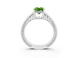 White gold Oval Cut Peridot Engagement Ring with Milgrain Channel Set Band and Prong Setting_3