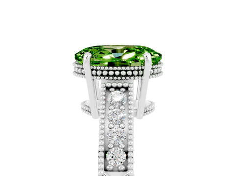 White gold Oval Cut Peridot Engagement Ring with Milgrain Channel Set Band and Prong Setting_5