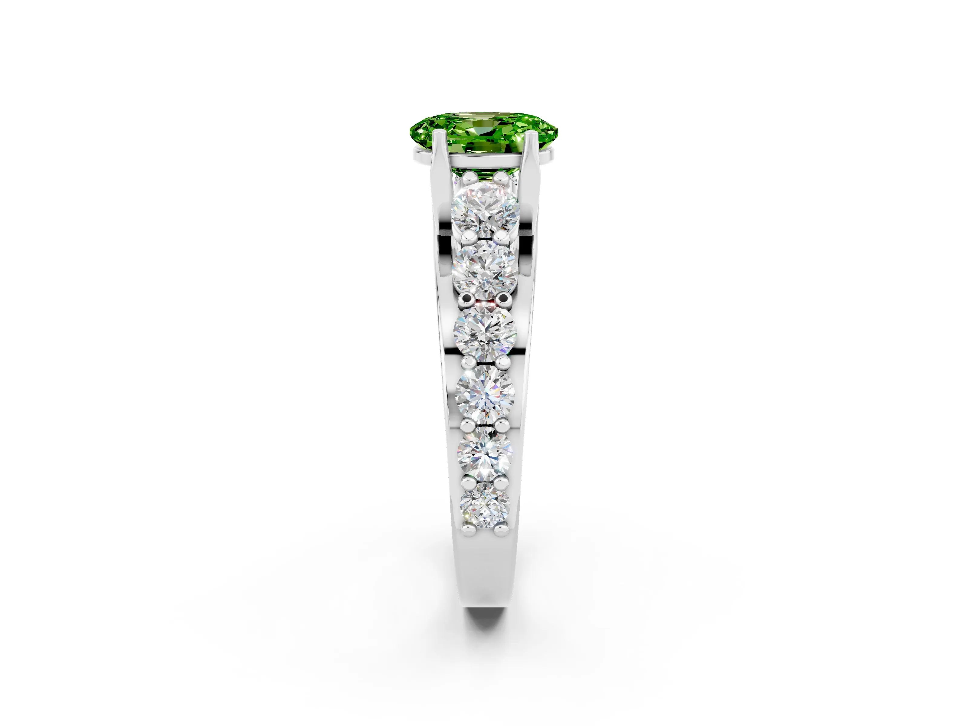 White gold Oval Cut Peridot Engagement Ring with Pavé Band and Four-Prong Setting_2