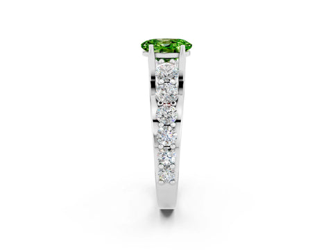 White gold Oval Cut Peridot Engagement Ring with Pavé Band and Four-Prong Setting_2