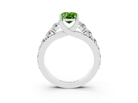 White gold Oval Cut Peridot Engagement Ring with Pavé Band and Four-Prong Setting_3