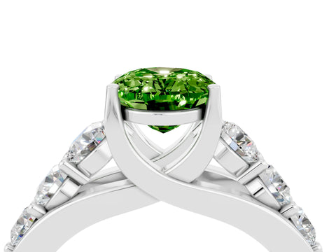 White gold Oval Cut Peridot Engagement Ring with Pavé Band and Four-Prong Setting_4