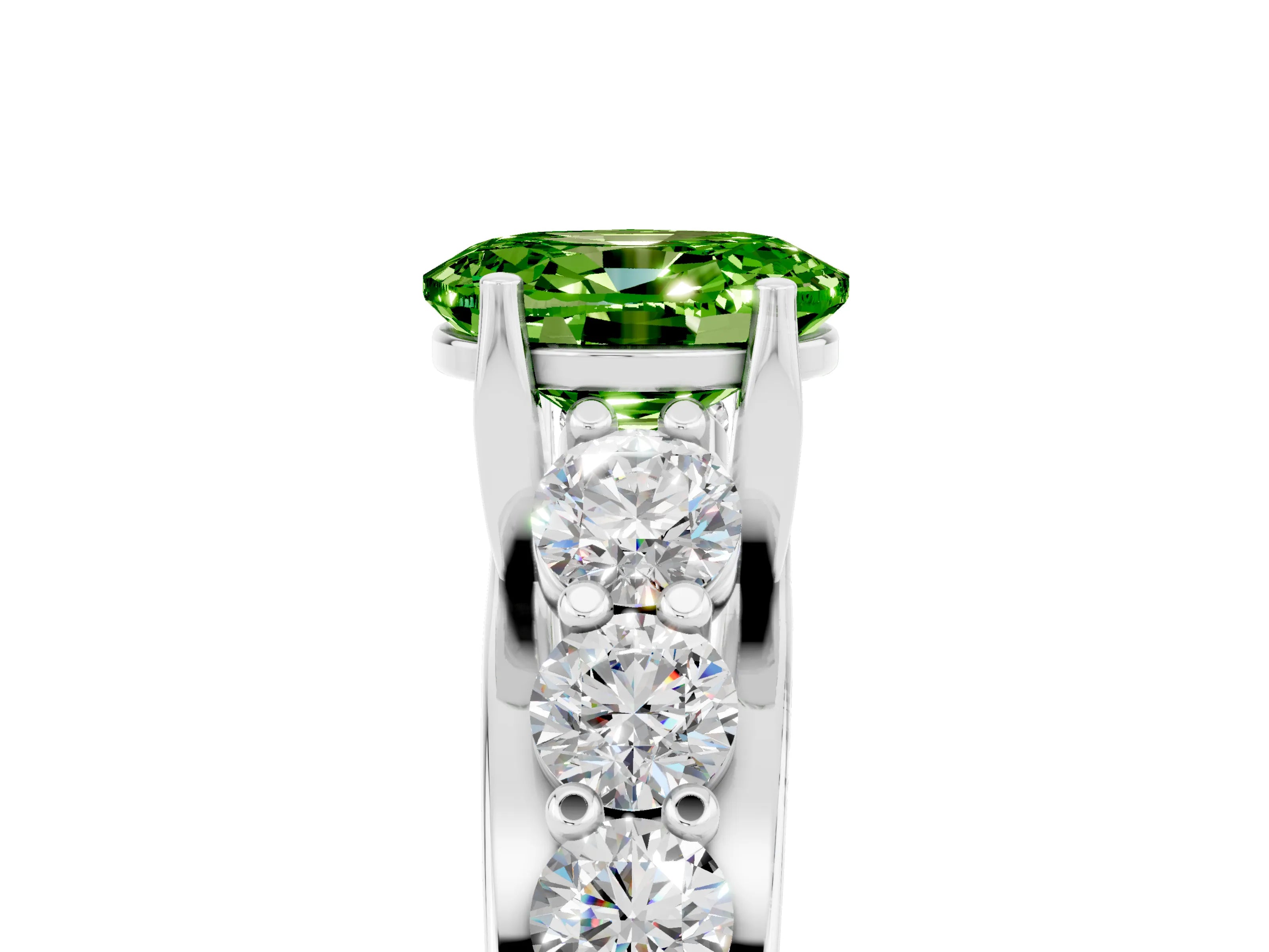 White gold Oval Cut Peridot Engagement Ring with Pavé Band and Four-Prong Setting_5