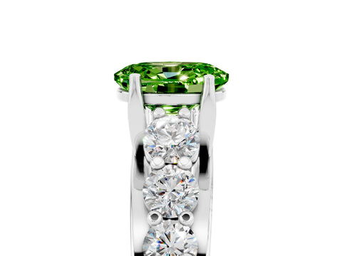 White gold Oval Cut Peridot Engagement Ring with Pavé Band and Four-Prong Setting_5
