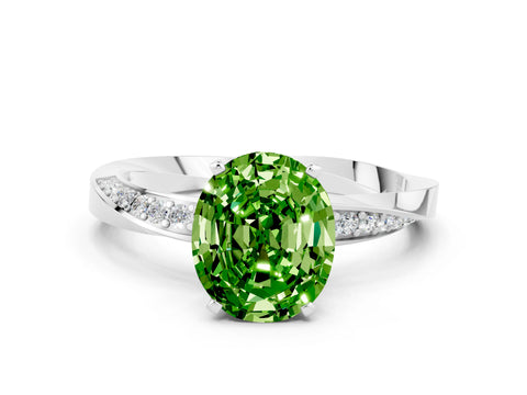 White gold Oval Cut Peridot Engagement Ring with Side Stone Accents and Four-Prong Setting_27