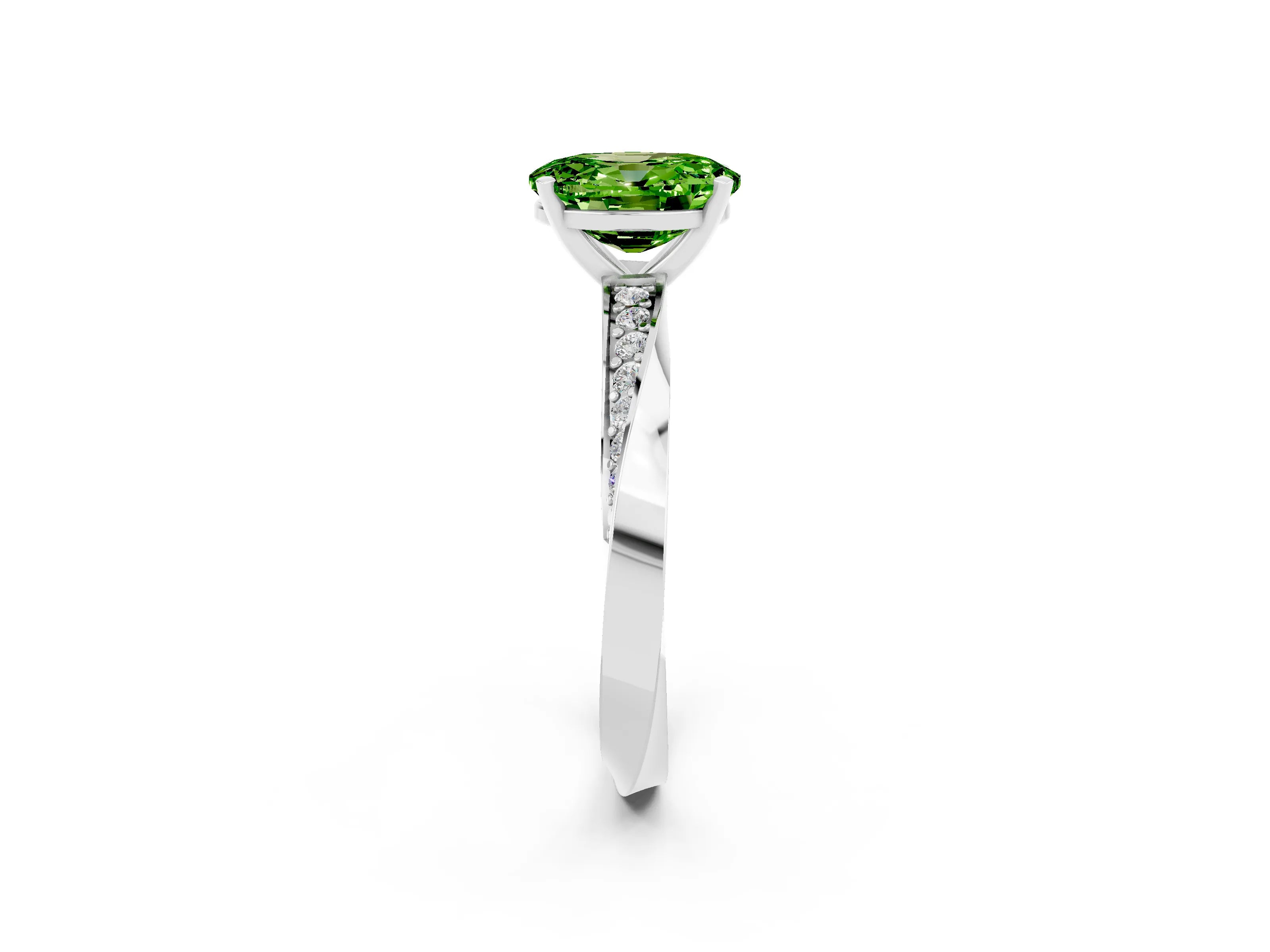 White gold Oval Cut Peridot Engagement Ring with Side Stone Accents and Four-Prong Setting_29