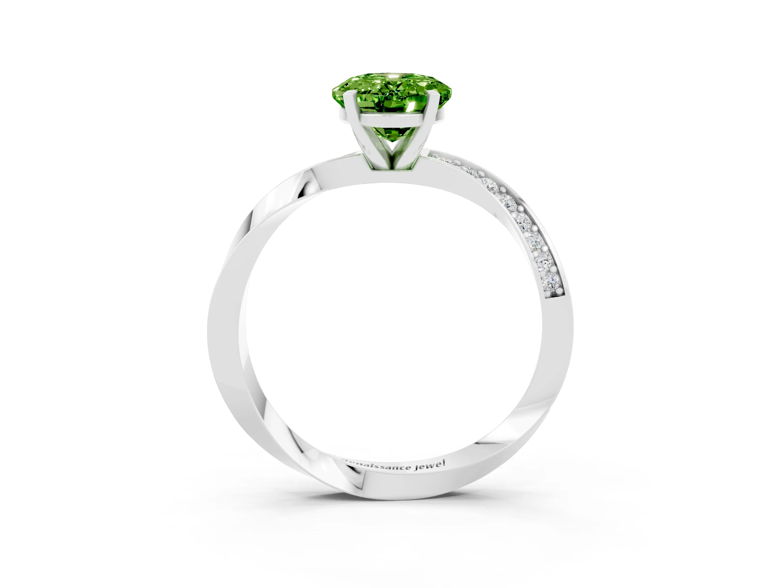 White gold Oval Cut Peridot Engagement Ring with Side Stone Accents and Four-Prong Setting_30