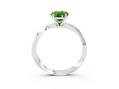 White gold Oval Cut Peridot Engagement Ring with Side Stone Accents and Four-Prong Setting_30