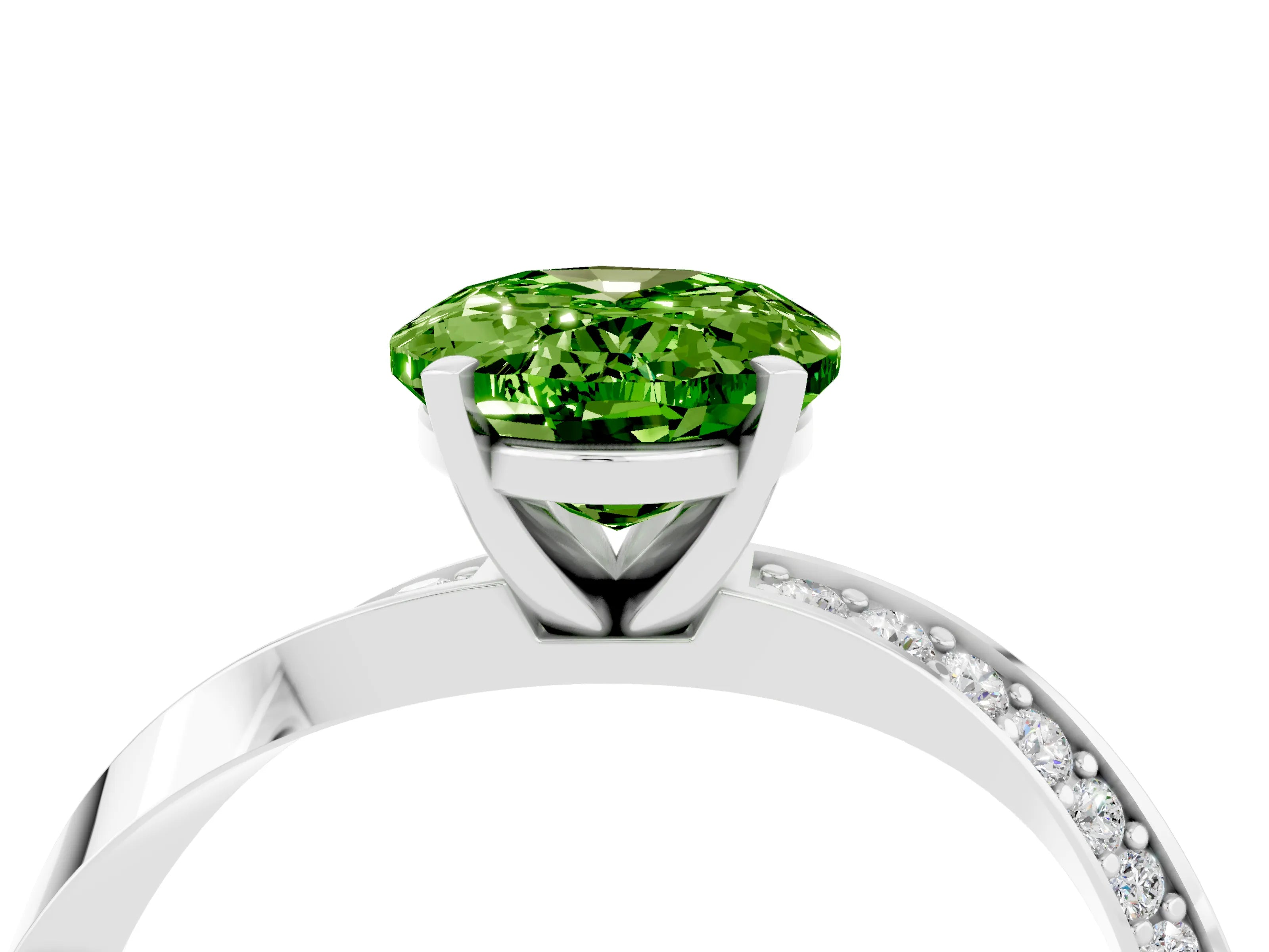White gold Oval Cut Peridot Engagement Ring with Side Stone Accents and Four-Prong Setting_31