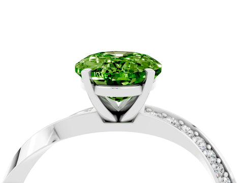 White gold Oval Cut Peridot Engagement Ring with Side Stone Accents and Four-Prong Setting_31