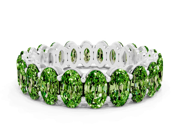 Platinum Oval Cut Peridot Eternity Band with Shared Prong Setting