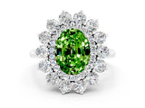 White gold Oval Cut Peridot Floral Double Halo Engagement Ring with Prong Setting_12