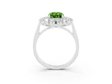 White gold Oval Cut Peridot Floral Double Halo Engagement Ring with Prong Setting_15