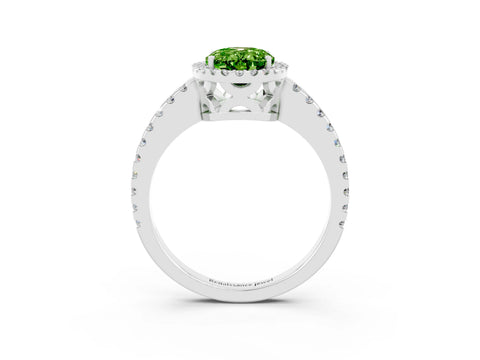 White gold Oval Cut Peridot Halo Engagement Ring with Pavé Band and Prong Setting_15