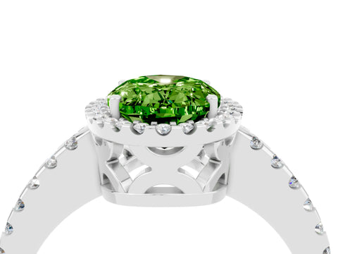 White gold Oval Cut Peridot Halo Engagement Ring with Pavé Band and Prong Setting_16