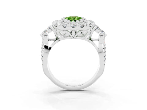 White gold Oval Cut Peridot Halo Ring with Pavé Band and Four-Prong Setting_15