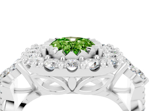 White gold Oval Cut Peridot Halo Ring with Pavé Band and Four-Prong Setting_16
