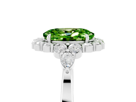 White gold Oval Cut Peridot Halo Ring with Pear Side Stones and Prong Setting_29