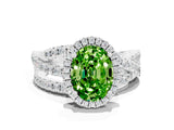 White gold Oval Cut Peridot Halo Ring with Round Split Shank and Prong Setting_60