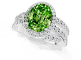 White gold Oval Cut Peridot Halo Ring with Round Split Shank and Prong Setting_61