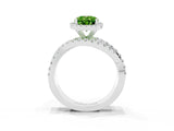 White gold Oval Cut Peridot Halo Ring with Round Split Shank and Prong Setting_63