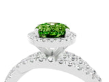 White gold Oval Cut Peridot Halo Ring with Round Split Shank and Prong Setting_64