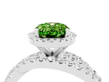 White gold Oval Cut Peridot Halo Ring with Round Split Shank and Prong Setting_76