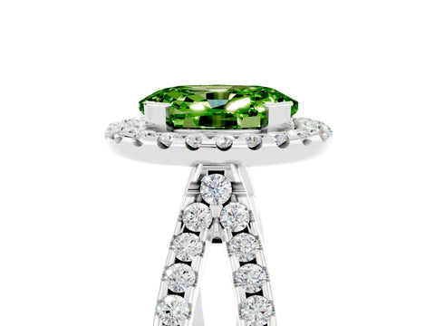 White gold Oval Cut Peridot Halo Ring with Split Shank Pavé Band and Prong Setting_5
