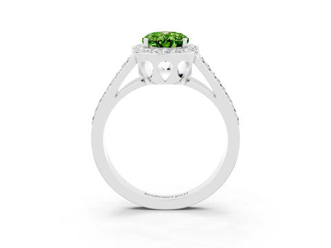 White gold Oval Cut Peridot Halo Ring with Split Shank U-Prong Band and Four-Prong Setting_3