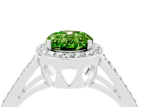 White gold Oval Cut Peridot Halo Ring with Split Shank U-Prong Band and Four-Prong Setting_4