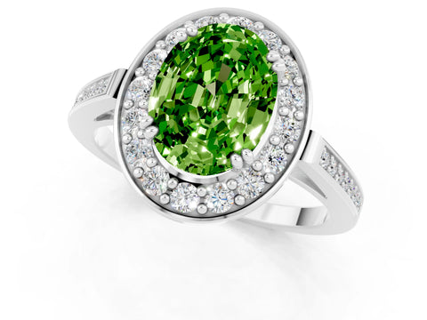 White gold Oval Cut Peridot Halo Ring with Split Shank and Four-Prong Setting_13