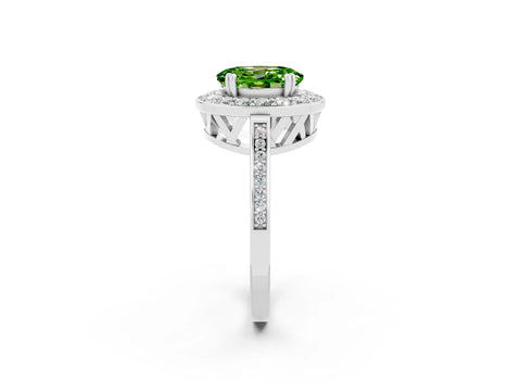 White gold Oval Cut Peridot Halo Ring with Split Shank and Four-Prong Setting_14