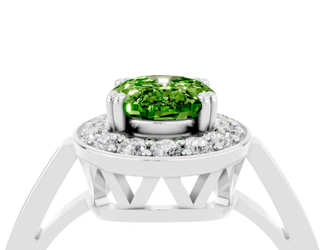 White gold Oval Cut Peridot Halo Ring with Split Shank and Four-Prong Setting_16