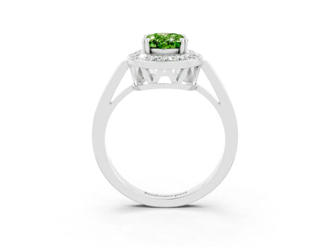 White gold Oval Cut Peridot Halo Ring with Split Shank and Four-Prong Setting_3