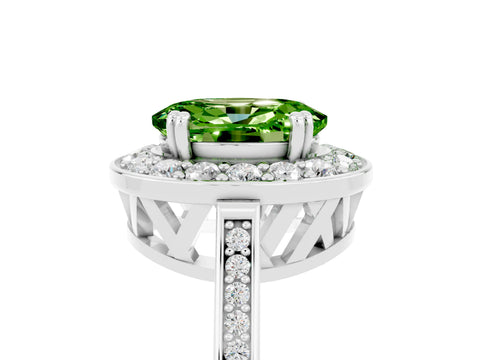 White gold Oval Cut Peridot Halo Ring with Split Shank and Four-Prong Setting_5