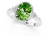 White gold Oval Cut Peridot Halo Ring with Tapered Band and Four-Prong Setting_1