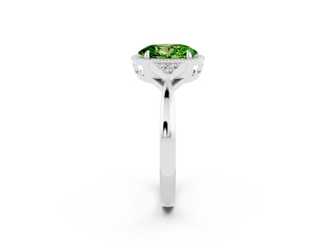 White gold Oval Cut Peridot Halo Ring with Tapered Band and Four-Prong Setting_2