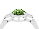 White gold Oval Cut Peridot Halo Ring with Tapered Band and Four-Prong Setting_4