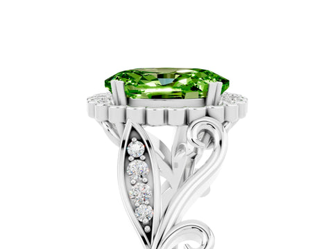 White gold Oval Cut Peridot Halo Ring with Vintage Split Shank and Four-Prong Setting_29