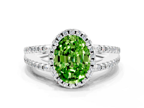 White gold Oval Cut Peridot Halo Split Shank Engagement Ring_12