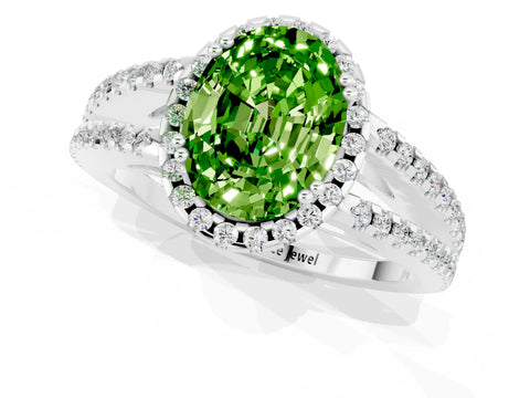 White gold Oval Cut Peridot Halo Split Shank Engagement Ring_13