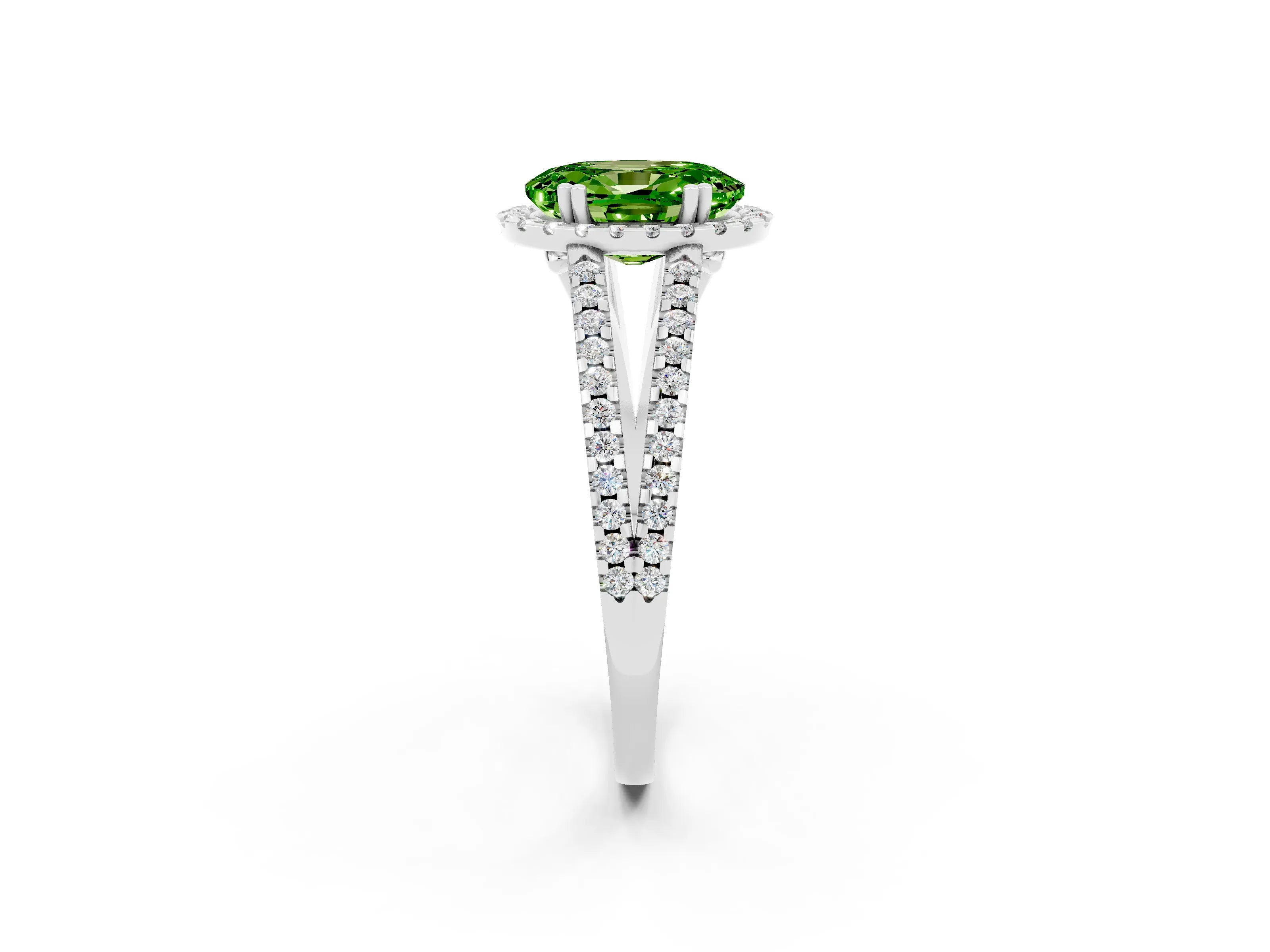 White gold Oval Cut Peridot Halo Split Shank Engagement Ring_14
