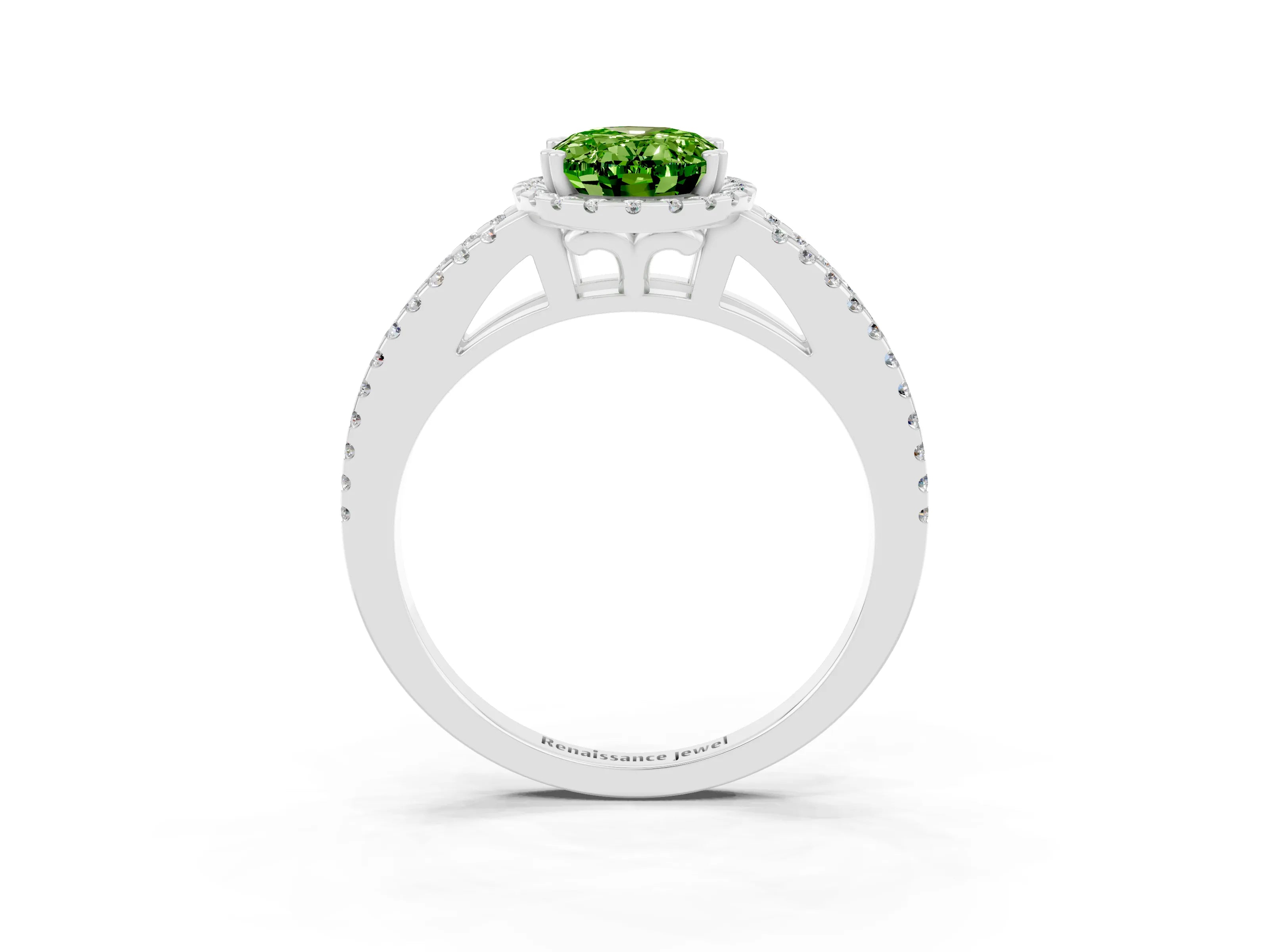 White gold Oval Cut Peridot Halo Split Shank Engagement Ring_15