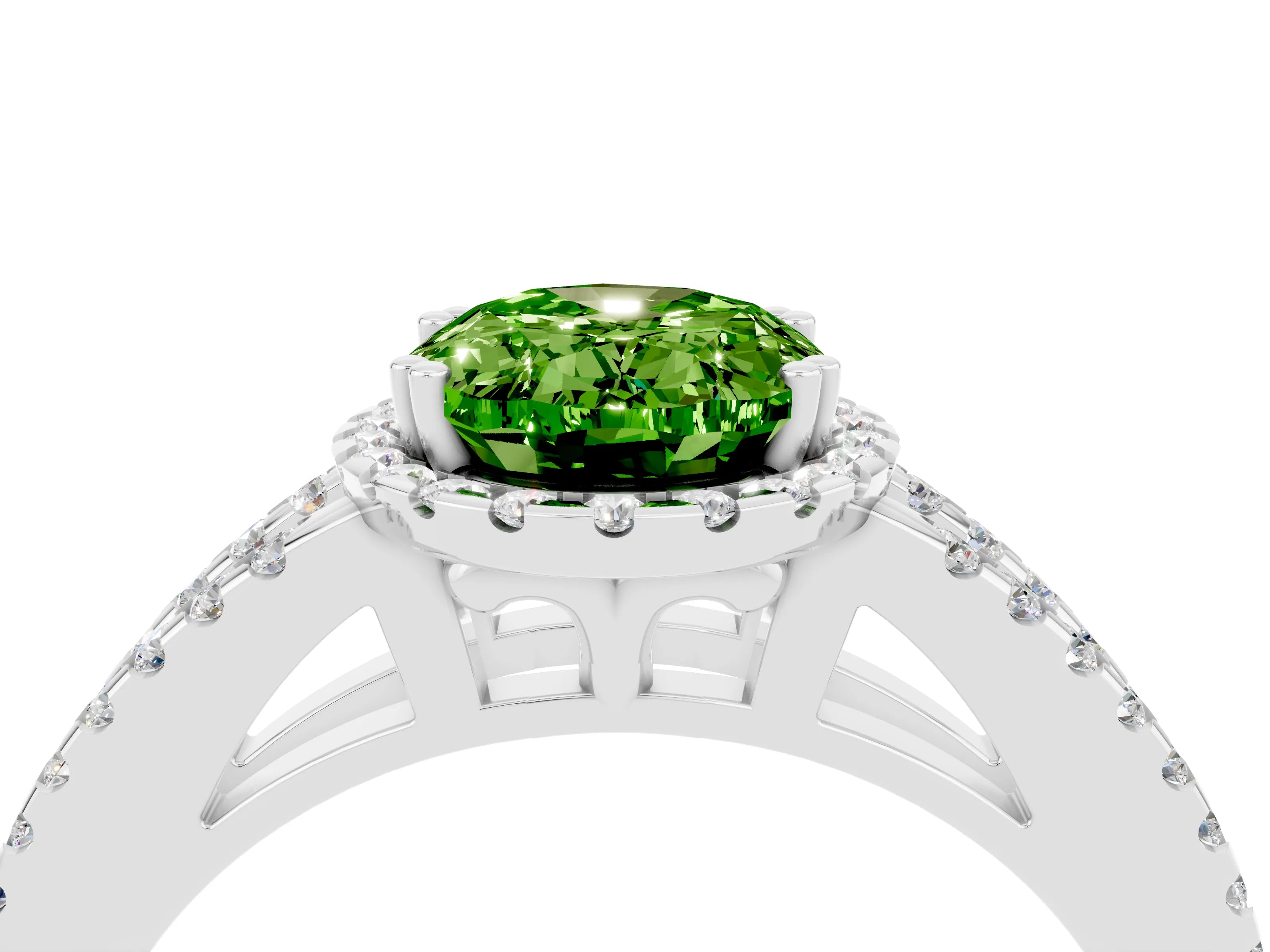 White gold Oval Cut Peridot Halo Split Shank Engagement Ring_16